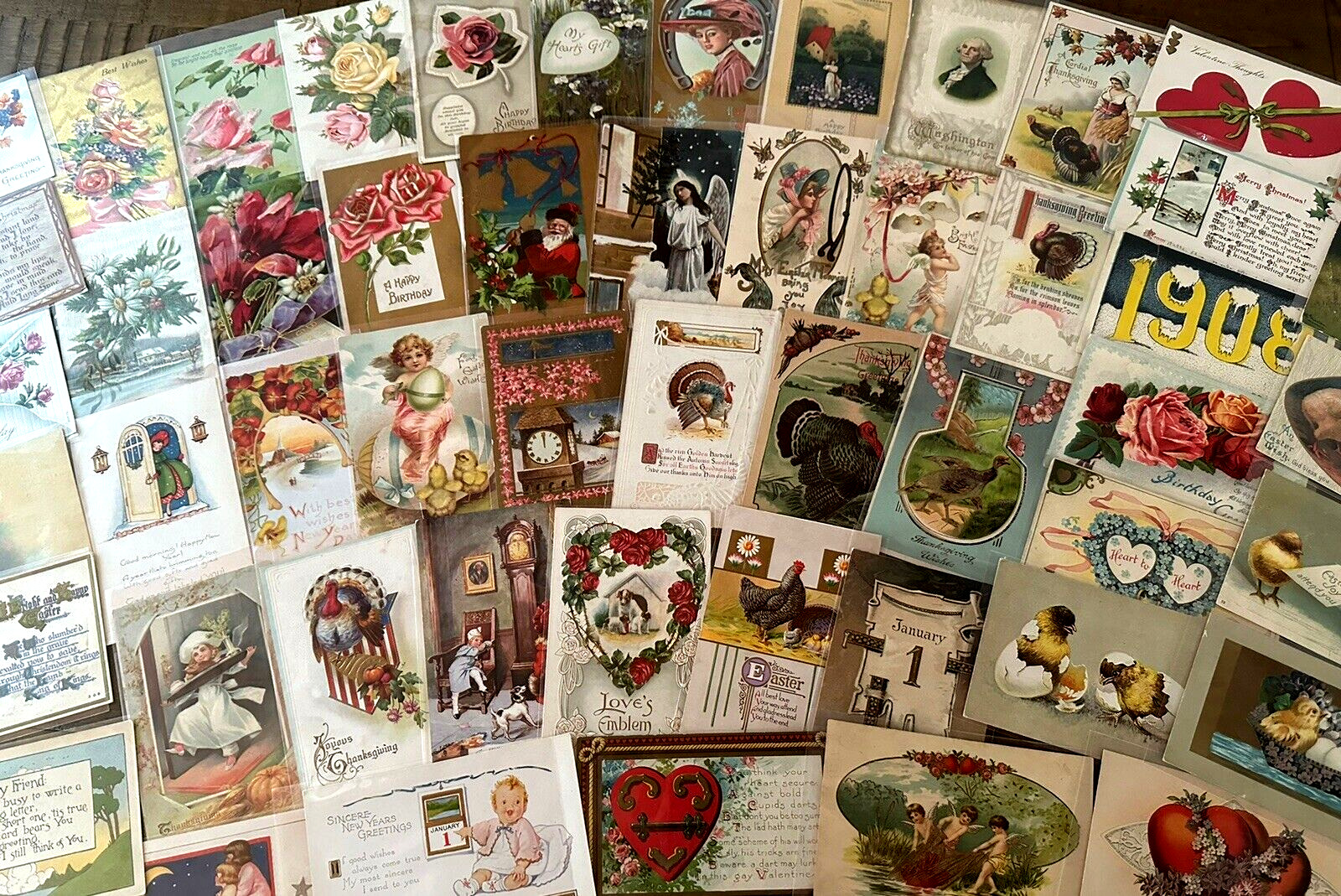 Nice Lot of 50~Mixed Vintage Antique Holidays Greeting Postcards~in sleeves-k618