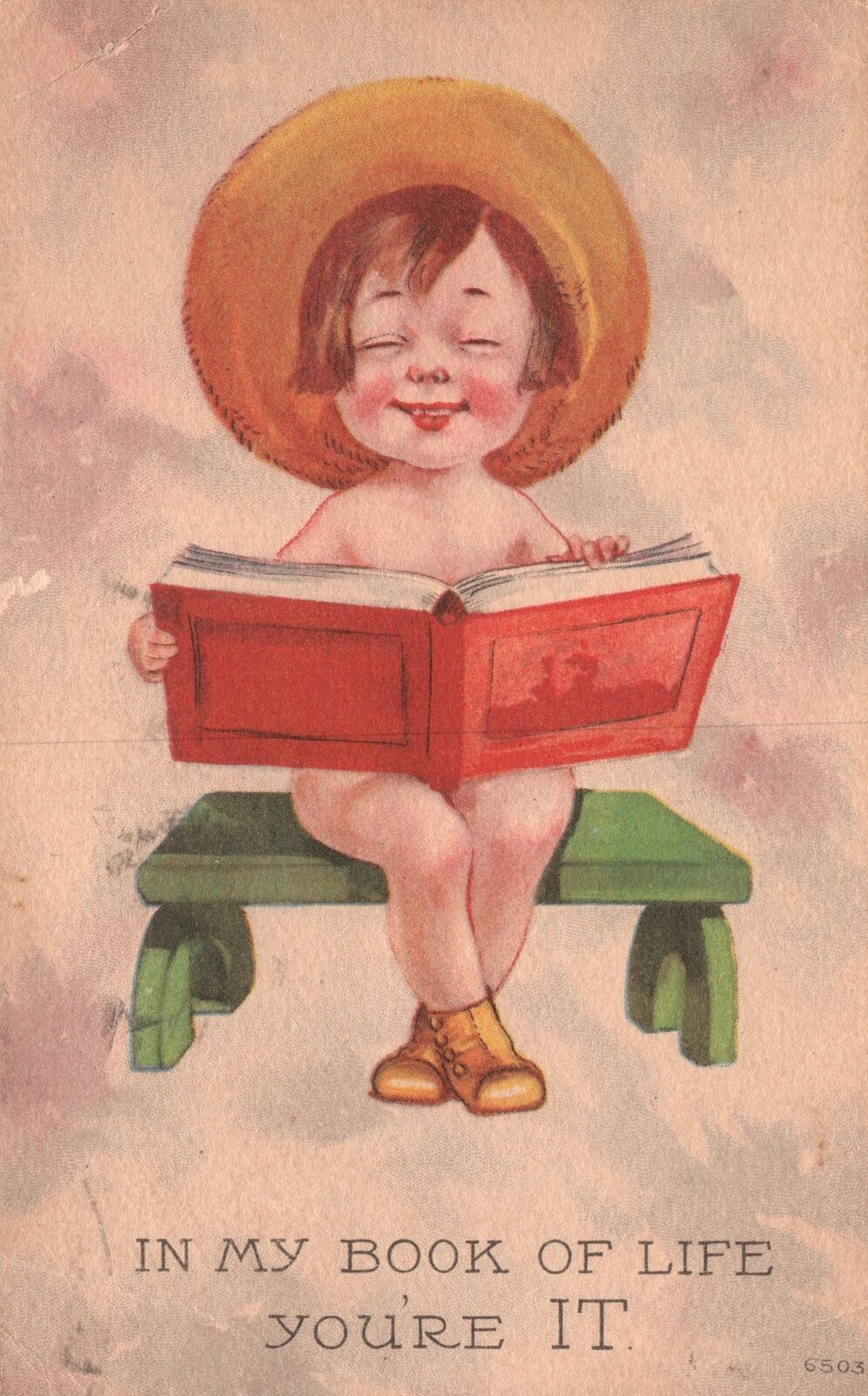 1918 Little Baby Reading Book Cute Smile My Book Of Life You're It, Postcard