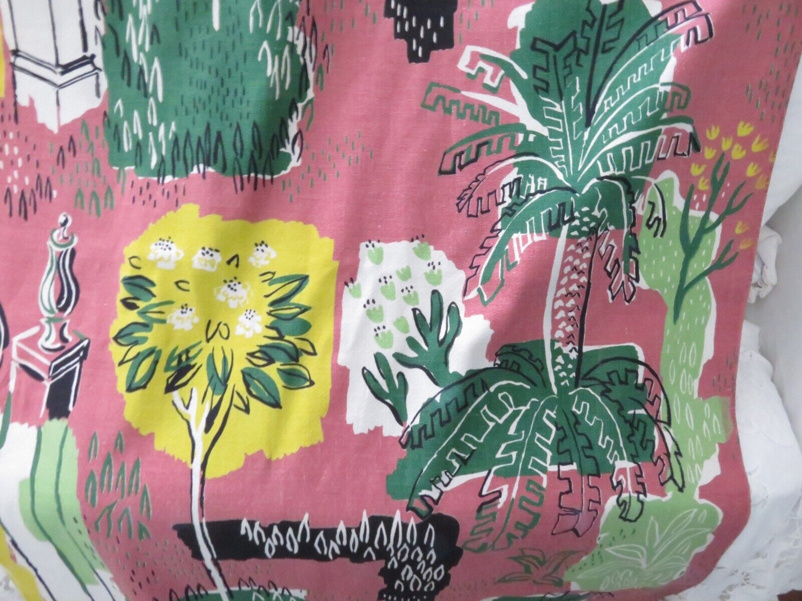 Vintage Tropical Tiki HUt Meets MCM Cotton Barkcloth Fabric NEVER USED Excellent
