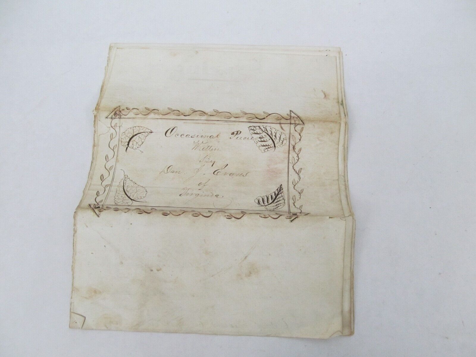 Antique Ephemera 1860 Original Poetry Calligraphy Letter Dan Evans 