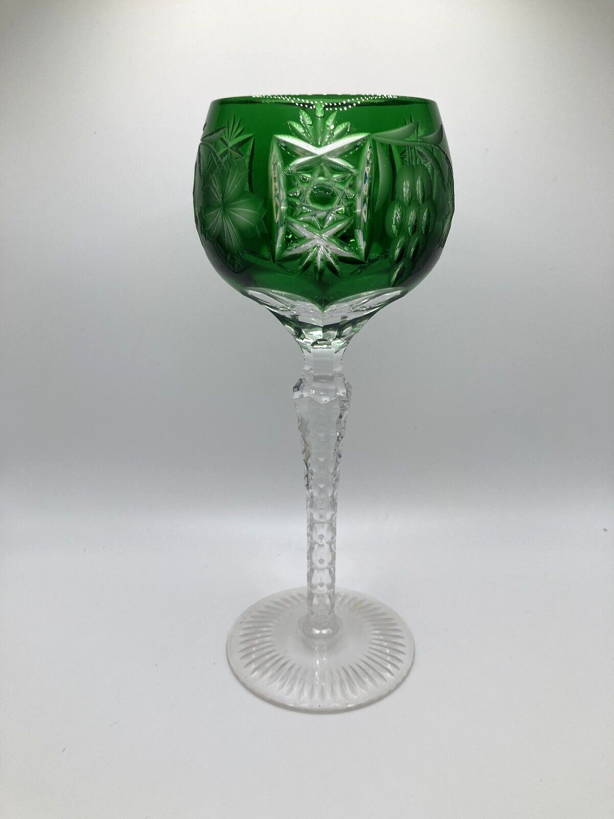 Vintage Nachtmann Traube Crystal Emerald Green Tall Wine Cut to Clear 8 1/4”