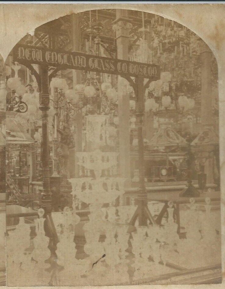 1876 Centennial Expo, New England Glass Company Exhibit.   Stereoview Photo