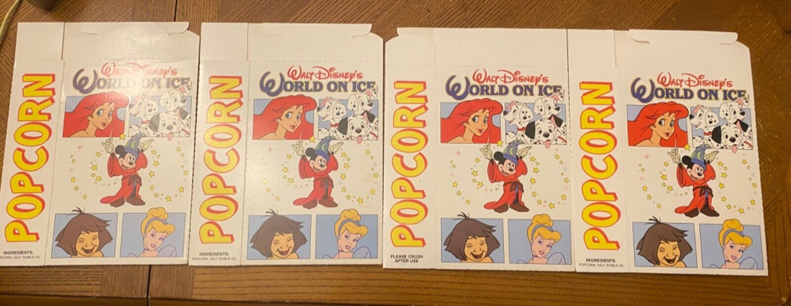 Set of 4 Vintage Walt Disney\'s World On Ice Popcorn boxes