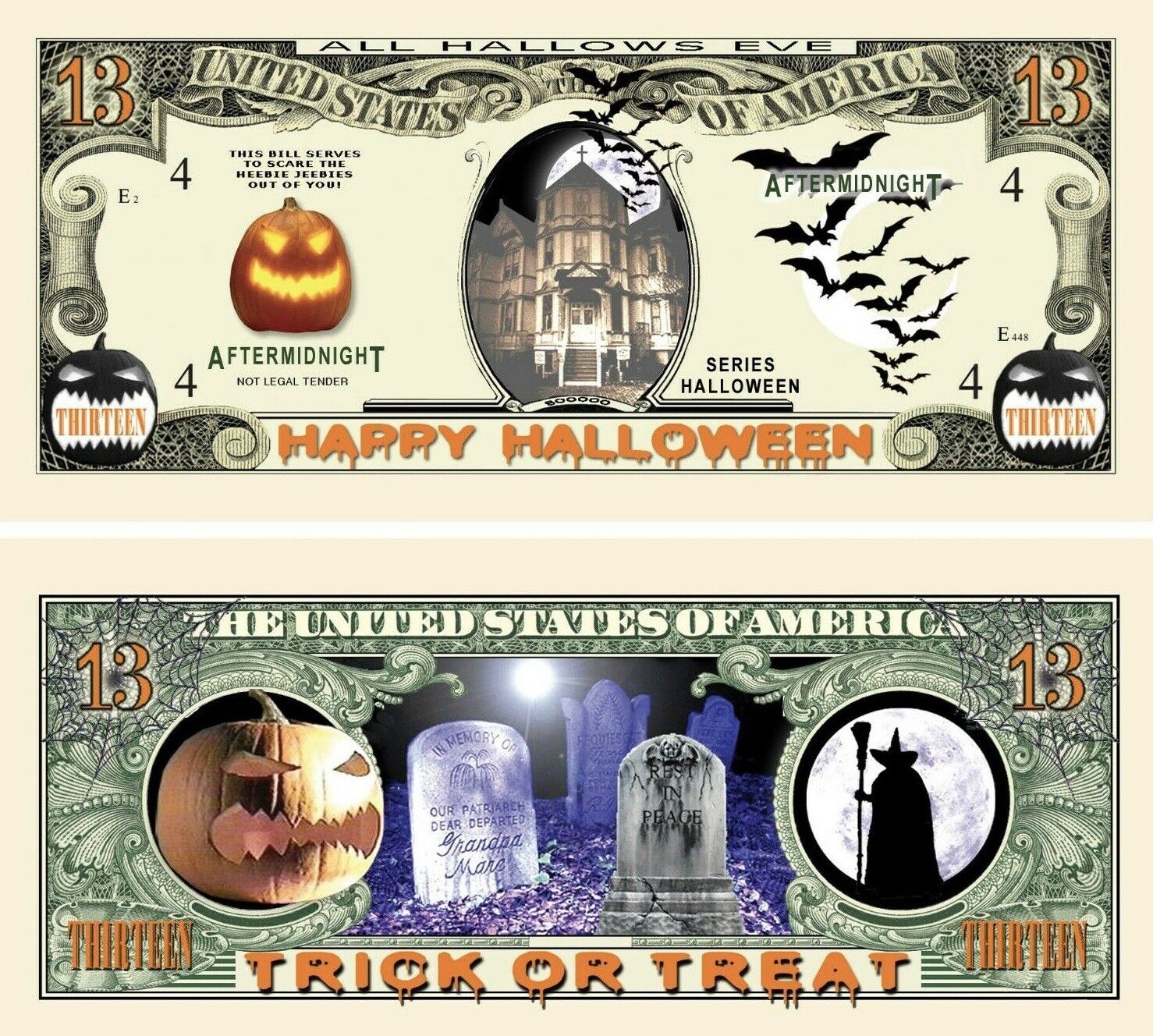 Halloween Holiday Decor Pack of 25 Novelty 13 Dollar Bills Collectible Notes