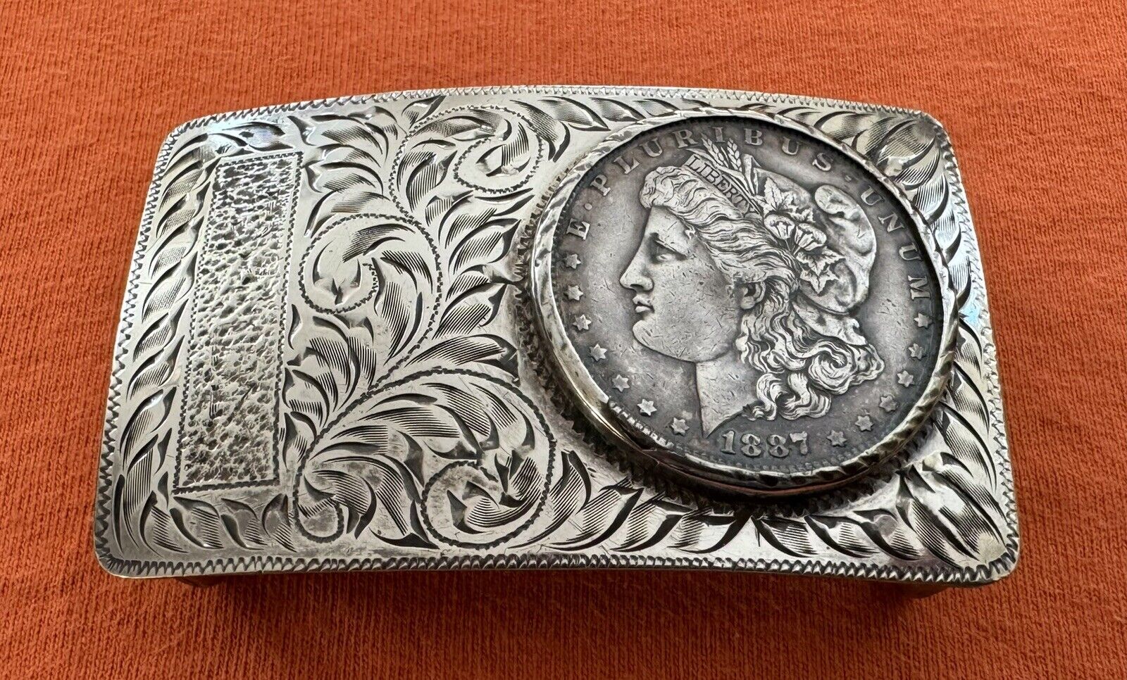 Rare Unbranded Sterling Silver 1887 USA Morgan Silver Dollar Coin Belt Buckle