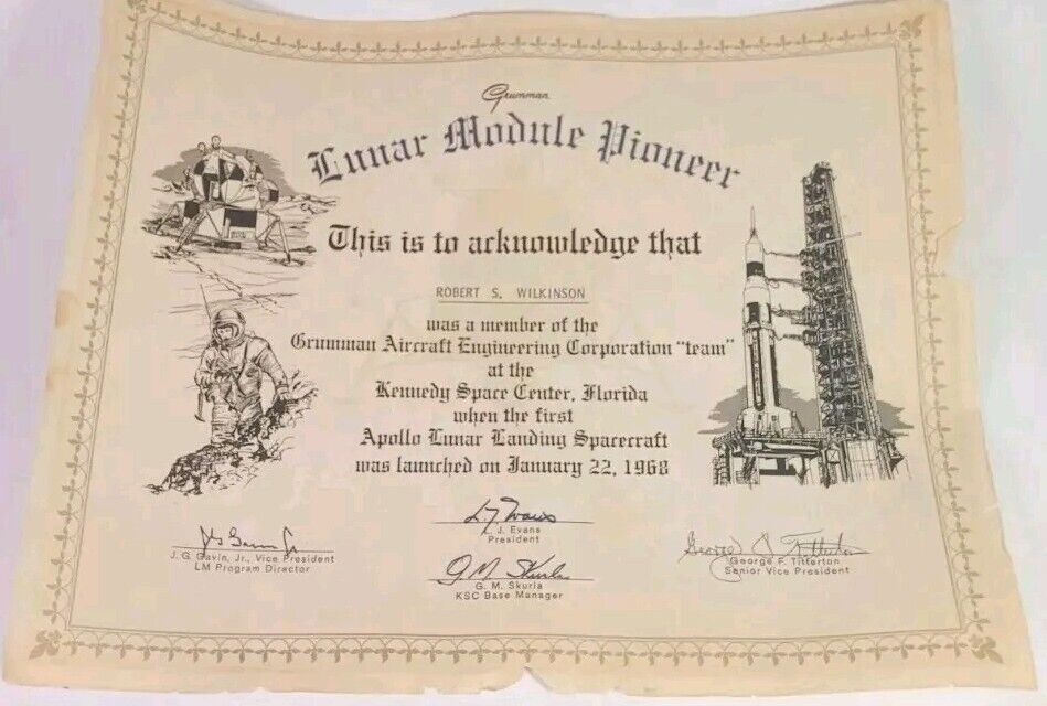 Apollo Space Certificate of Participation NASA 1968 First Lunar Landing Art