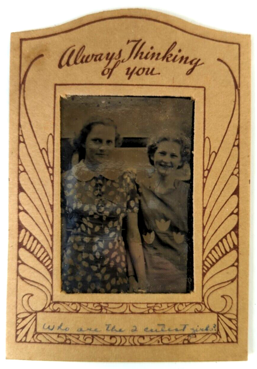 Antique Daguerreotype Photograph, 1890\'s Best Friends, 2 Cute Young Ladies , 2x3
