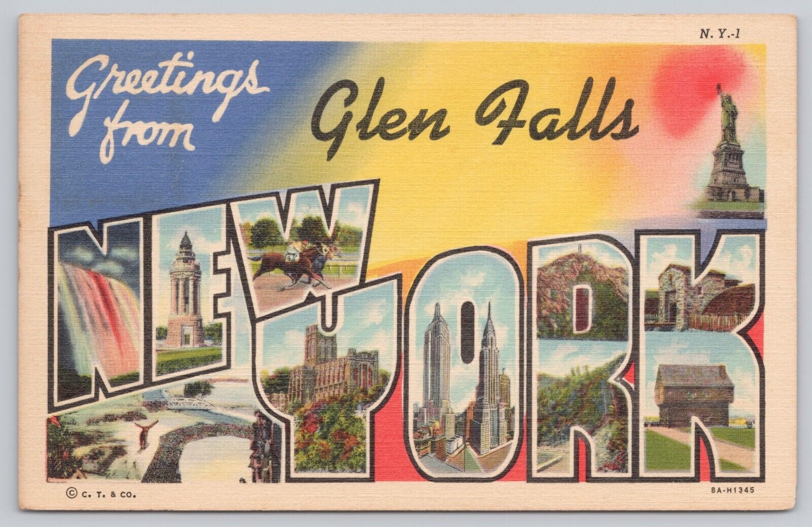 Glen Falls New York, Large Letter Greetings RARE HTF SCARCE, Vintage Postcard
