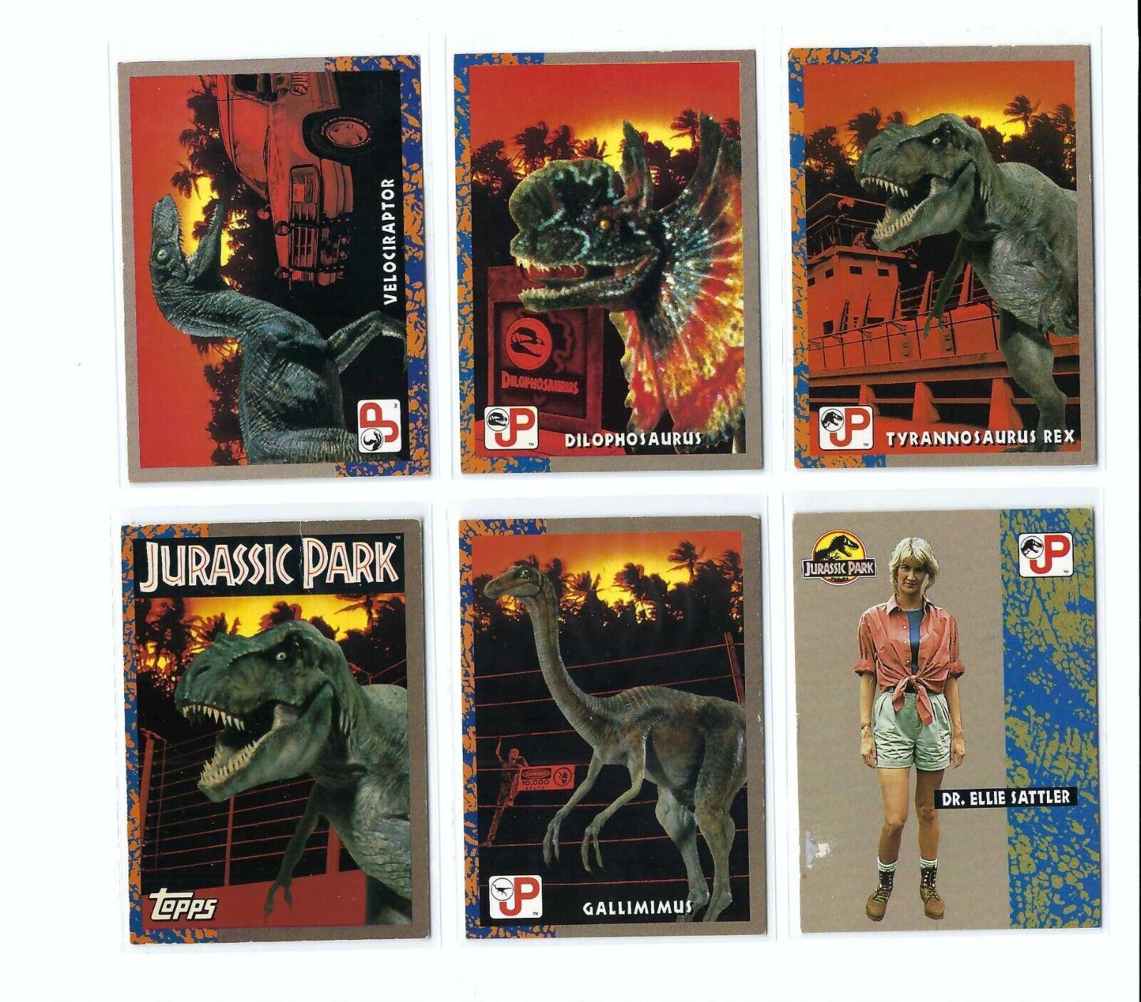 LOT OF 6 1993 TOPPS JURASSIC PARK MOVIE TRADING CARDS
