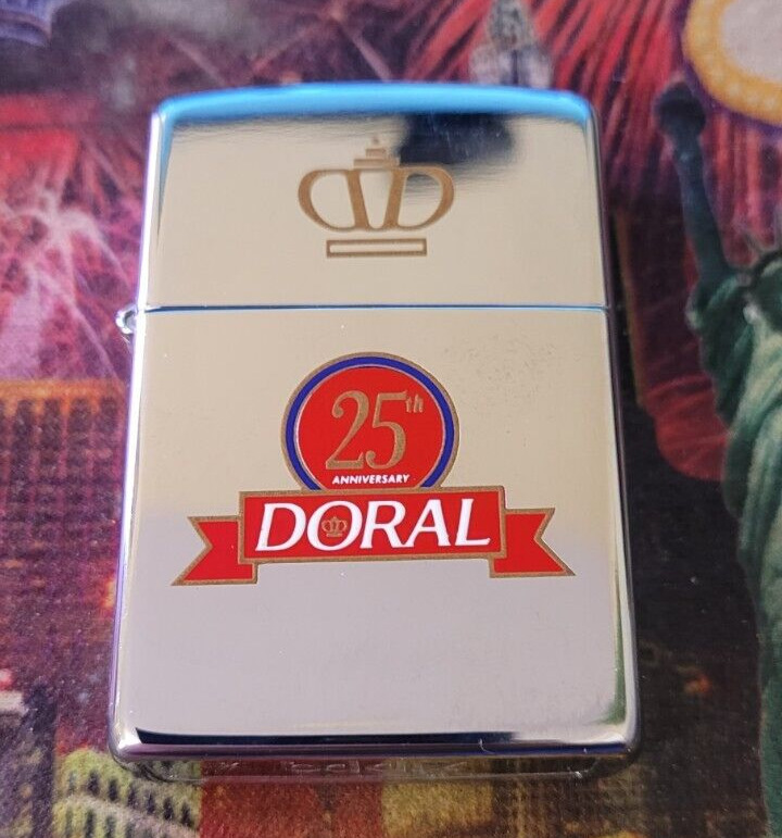 Vintage Zippo 1995 Doral 25th Anniversary Lighter High Polish Chrome sealed