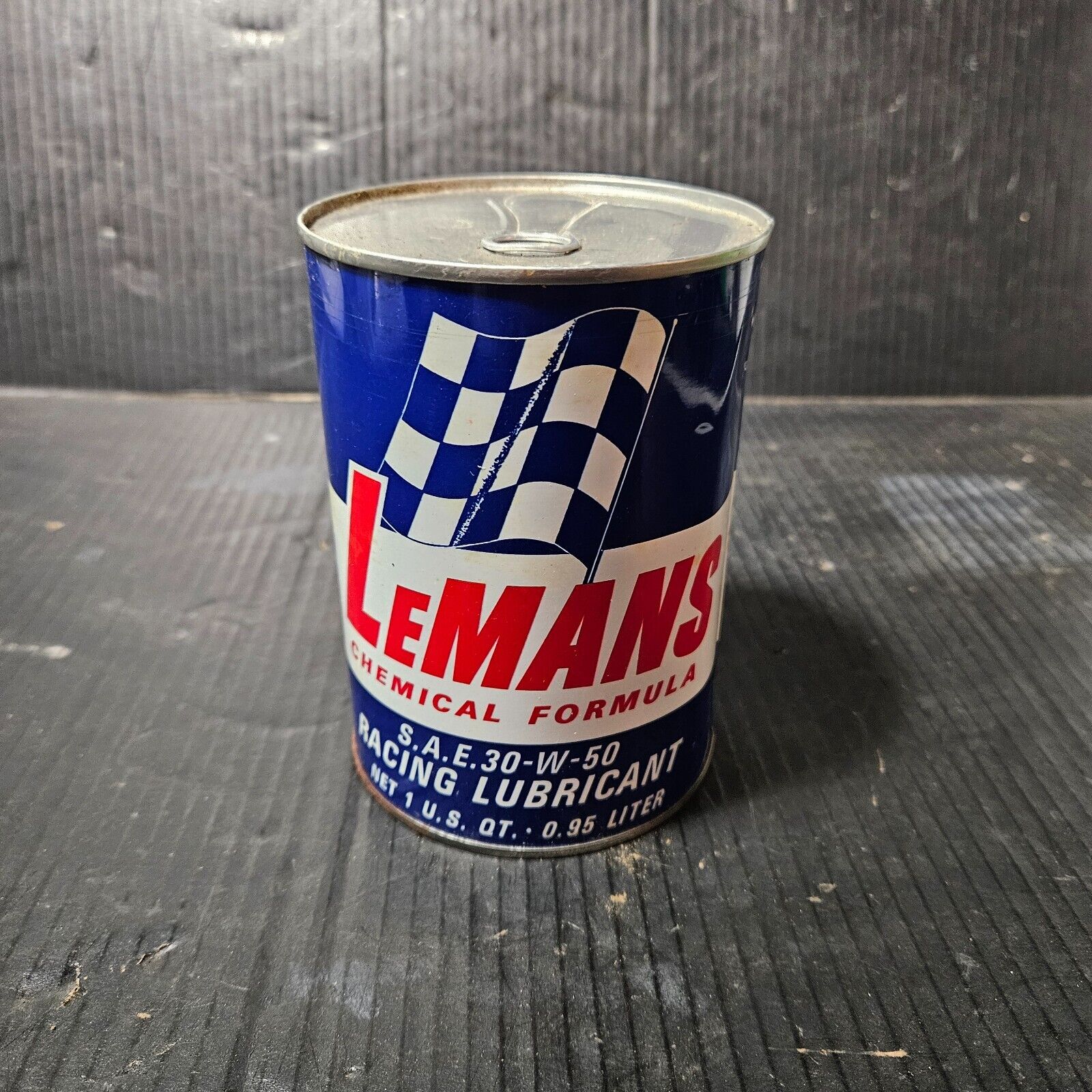 Rare Vintage LEMANS Racing Lubricant OIL CAN full  Quart NOS early synthetic?
