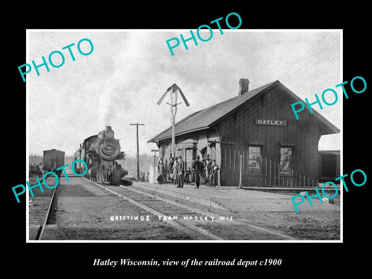 OLD LARGE HISTORIC PHOTO OF HATLEY WISCONSIN THE RAILROAD DEPOT STATION c1900