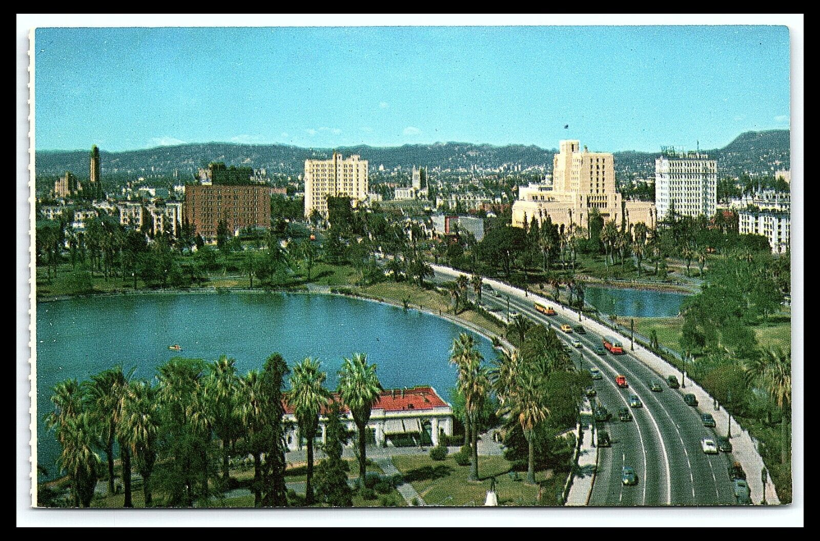 Los Angeles California Wilshire Blvd MacArthur Park Postcard Mitock & Sons pc169