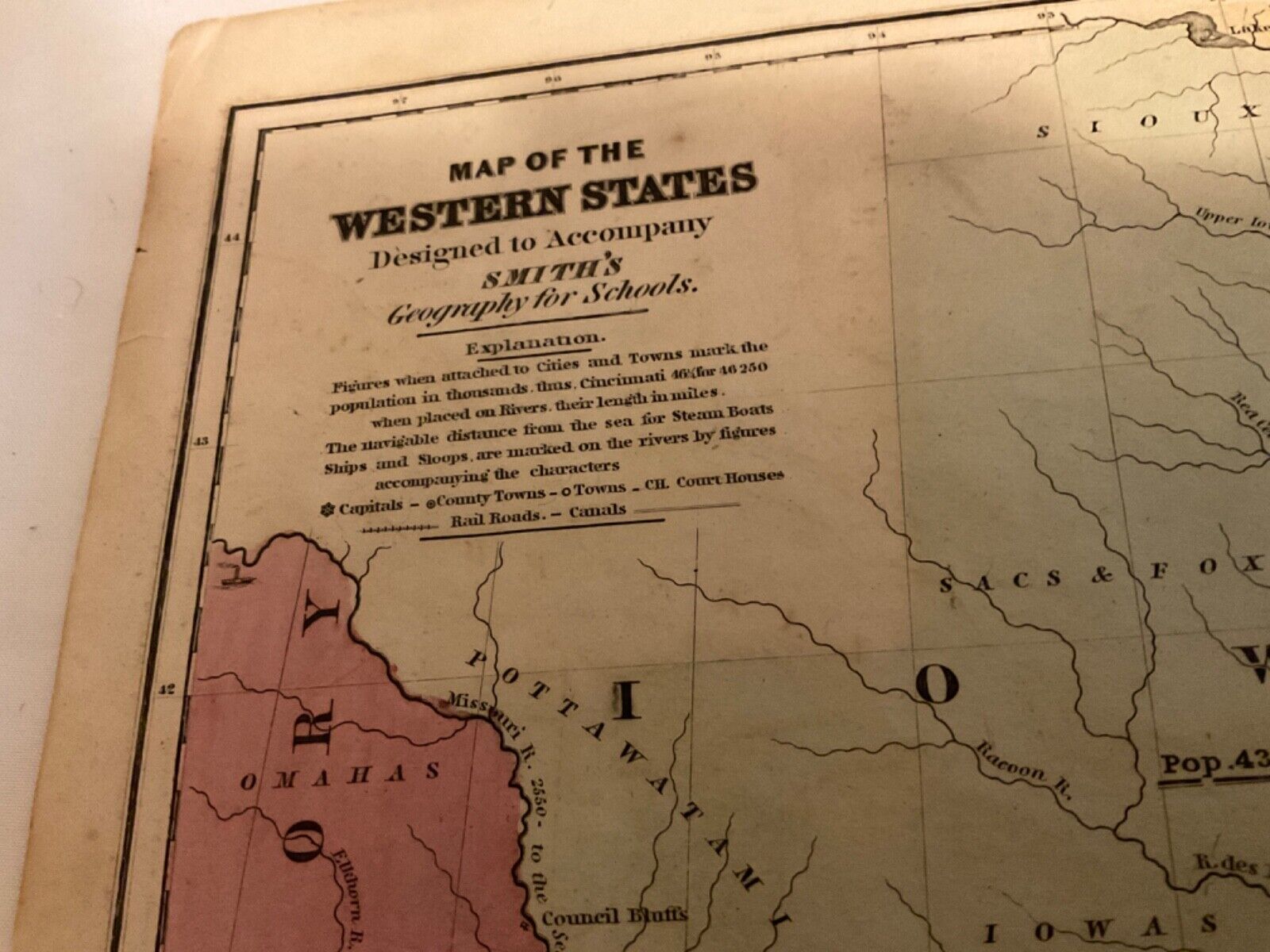 1594 ORIGINAL COLORED MAP OF THE WESTERN STATES 1839 PUBLISHED CAPITALS RAILROAD