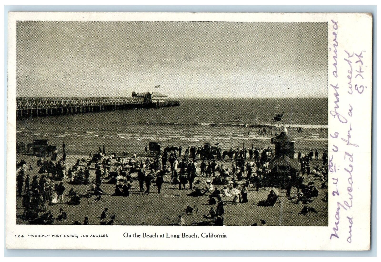 1906 On The Beach Bathing Bridge Sightseeing Long Beach California CA Postcard