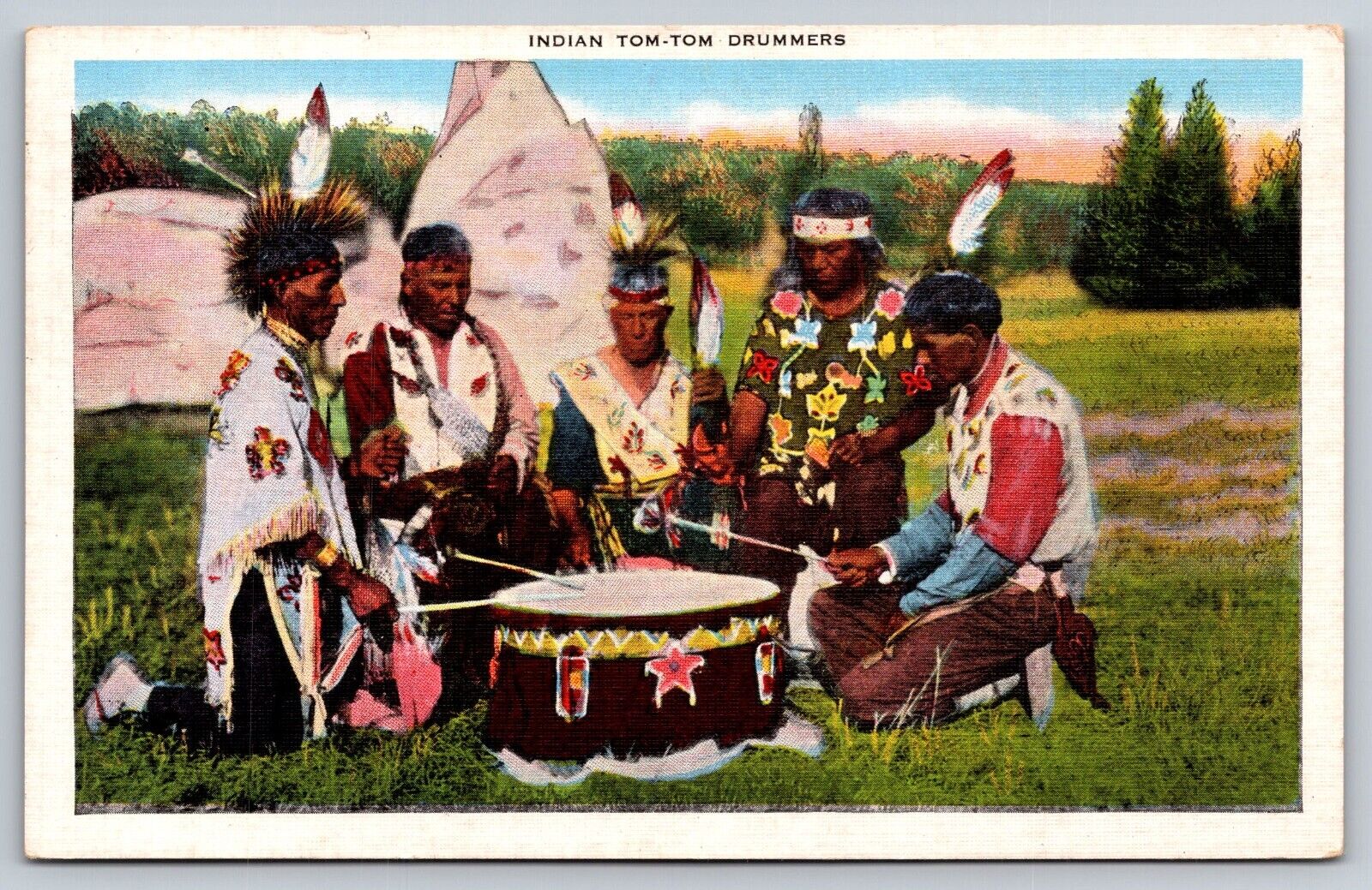 Postcard Indian Tom Tom Drummers