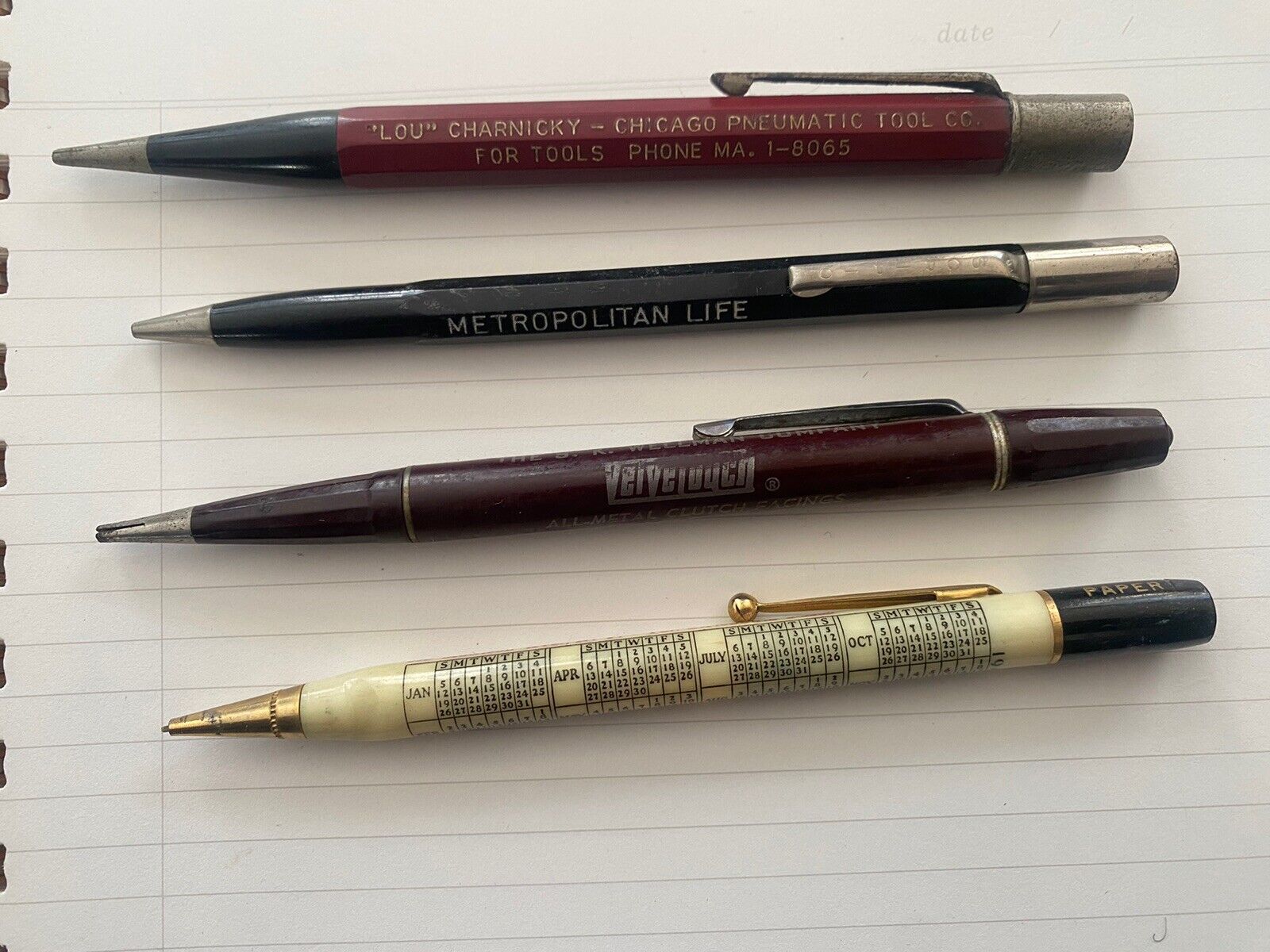 1940’s-Mechanical Advertising Pencils-4 Pencils- With Company Names-