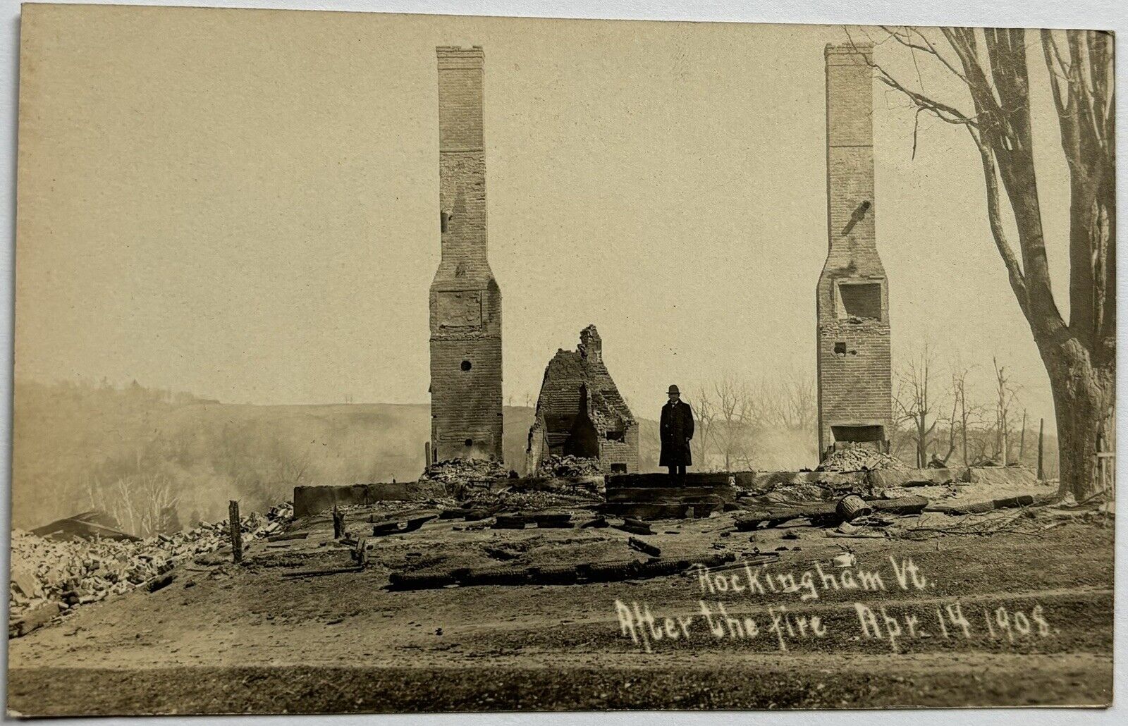 Rare April 14, 1908 Rockingham, Vermont Real Photo Postcard “After the Fire”