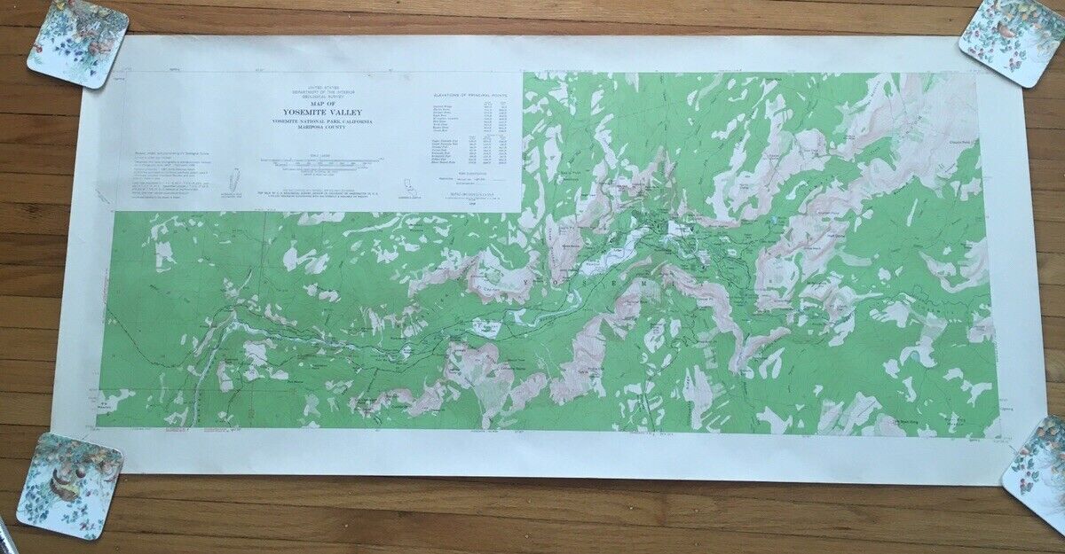 2 Vintage 1958 Department Of The Interior Geological Survey Yosemite Valley Map