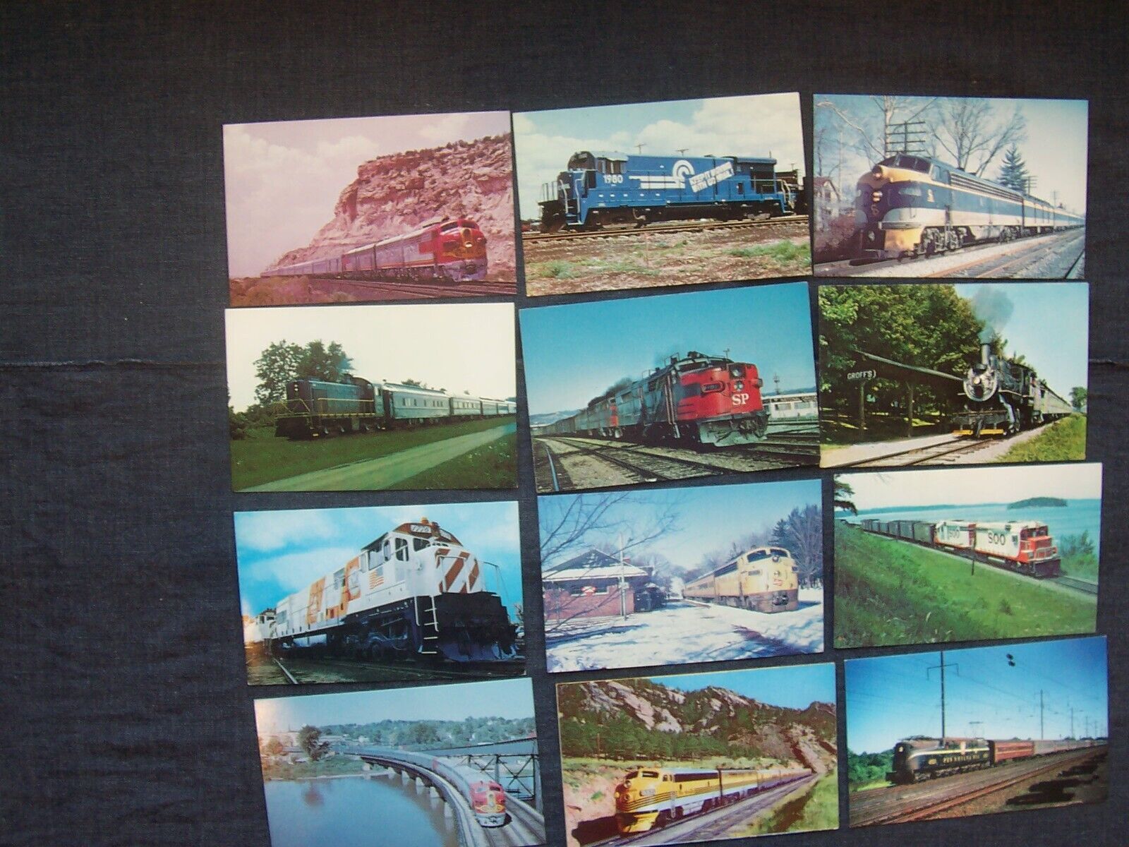 collection of vintage railroad / train chrome postcards, post cards unused, nice