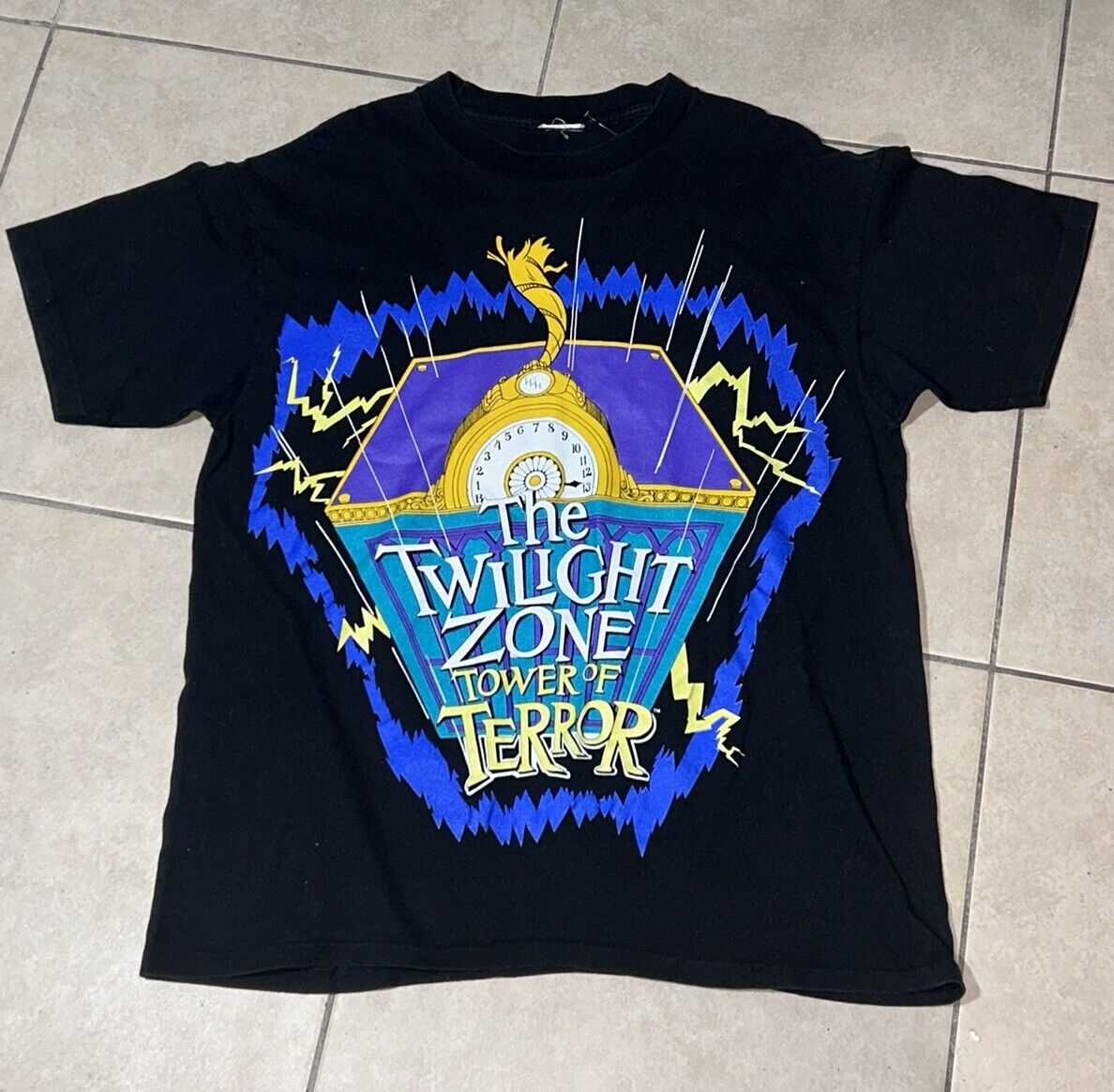 Disney World Vintage Tower of Terror Black Shirt 90s DBL SIDE AOP WDW 23 x 27 XL