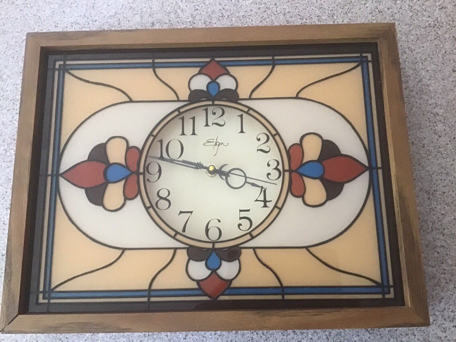 Vintage Elgin Stained Glass 1970s Wall/Mantel Clock MCM