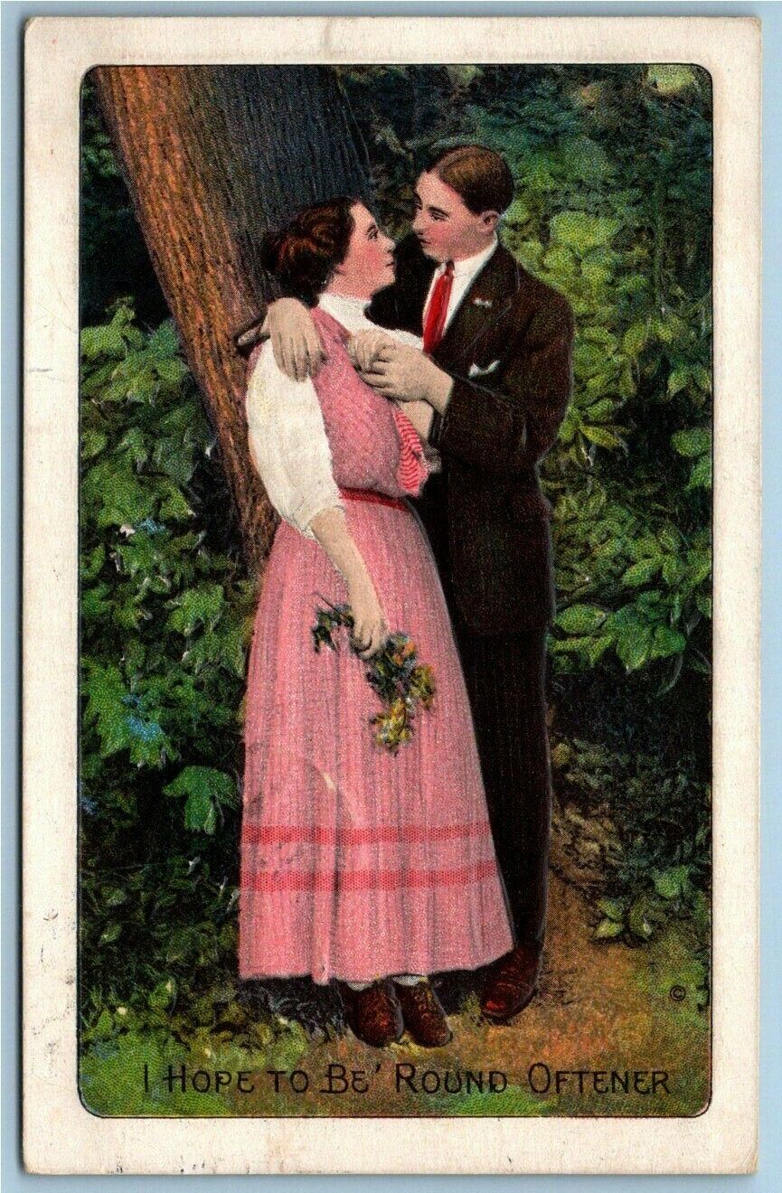 Postcard~ Embossed~ Romantic~ I Hope To Be \'Round Oftener~ Love & Romance