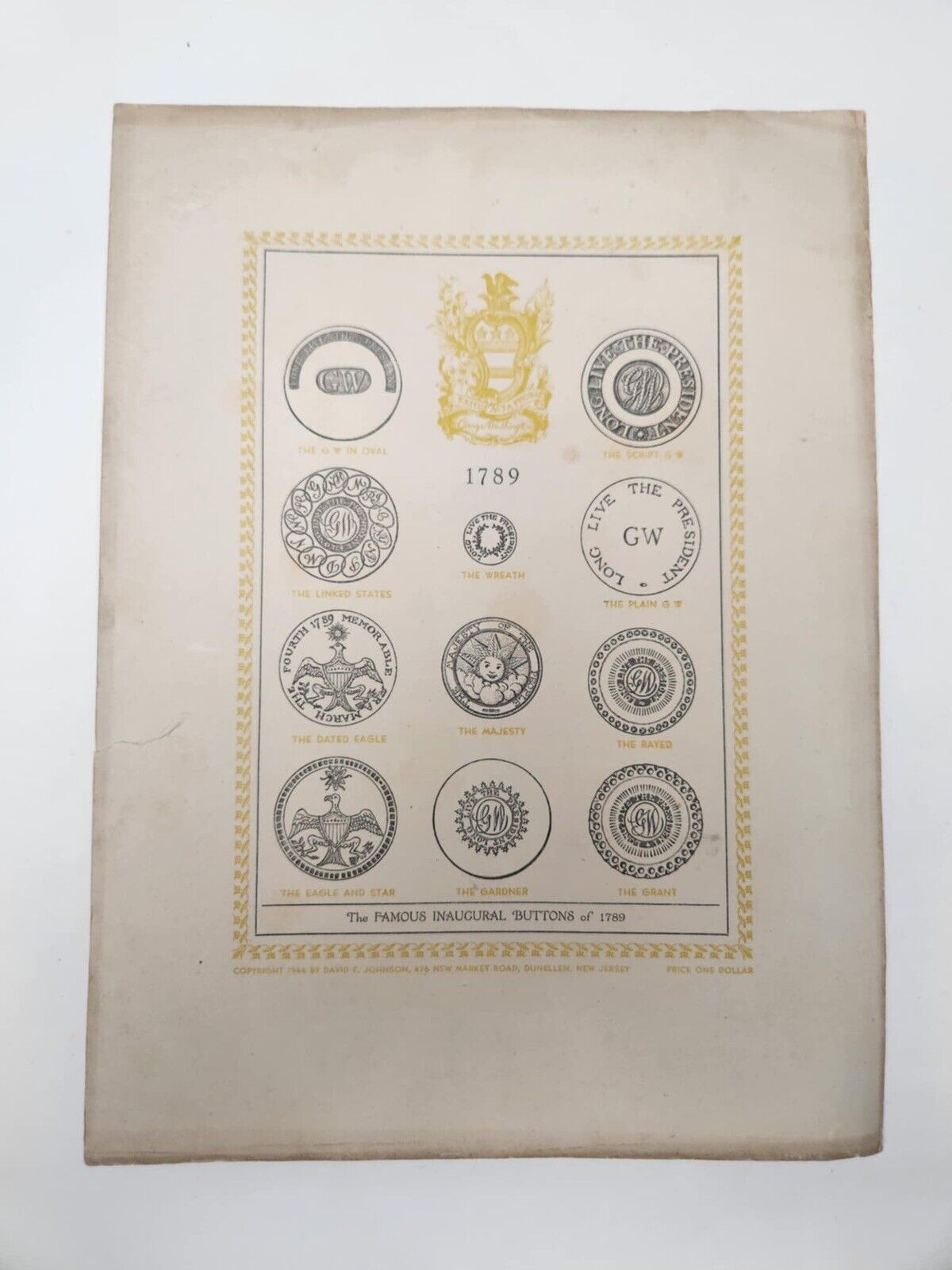 The Famous Inaugural Buttons Of 1789 Chart Print George Washington Inaugural