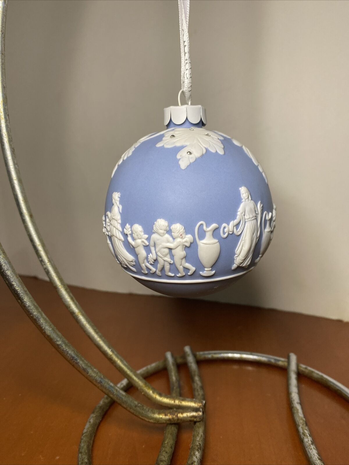 RARE WEDGWOOD Icon Blue Jasperware White Relief Christmas Tree Holiday Ornament
