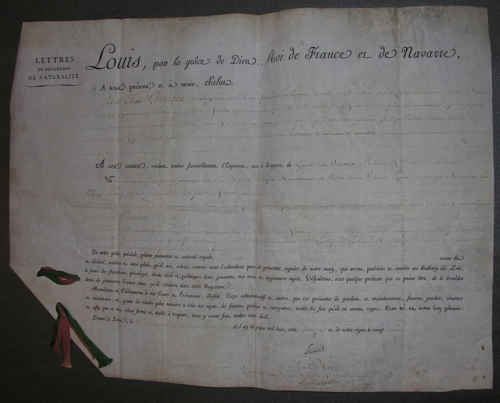 Elias pharaoh. interprètre grand army. naturalized louis xviii Barbé-marbois. 1815