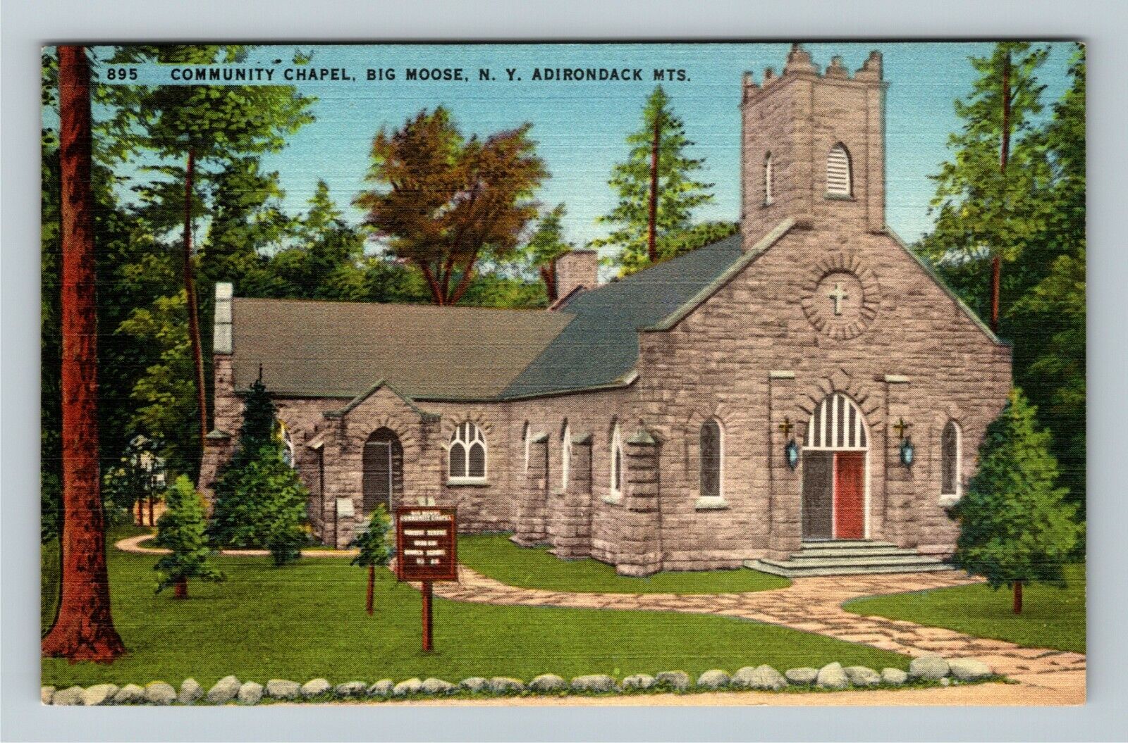 Big Moose, NY-New York, Community Chapel Adirondack Mts., Vintage Postcard