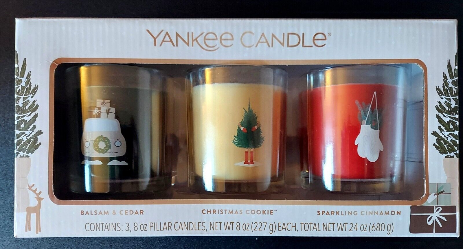Yankee Candle 3 Pack Pillar Holiday Christmas NEW Set Cookie Balsam Cinnamon