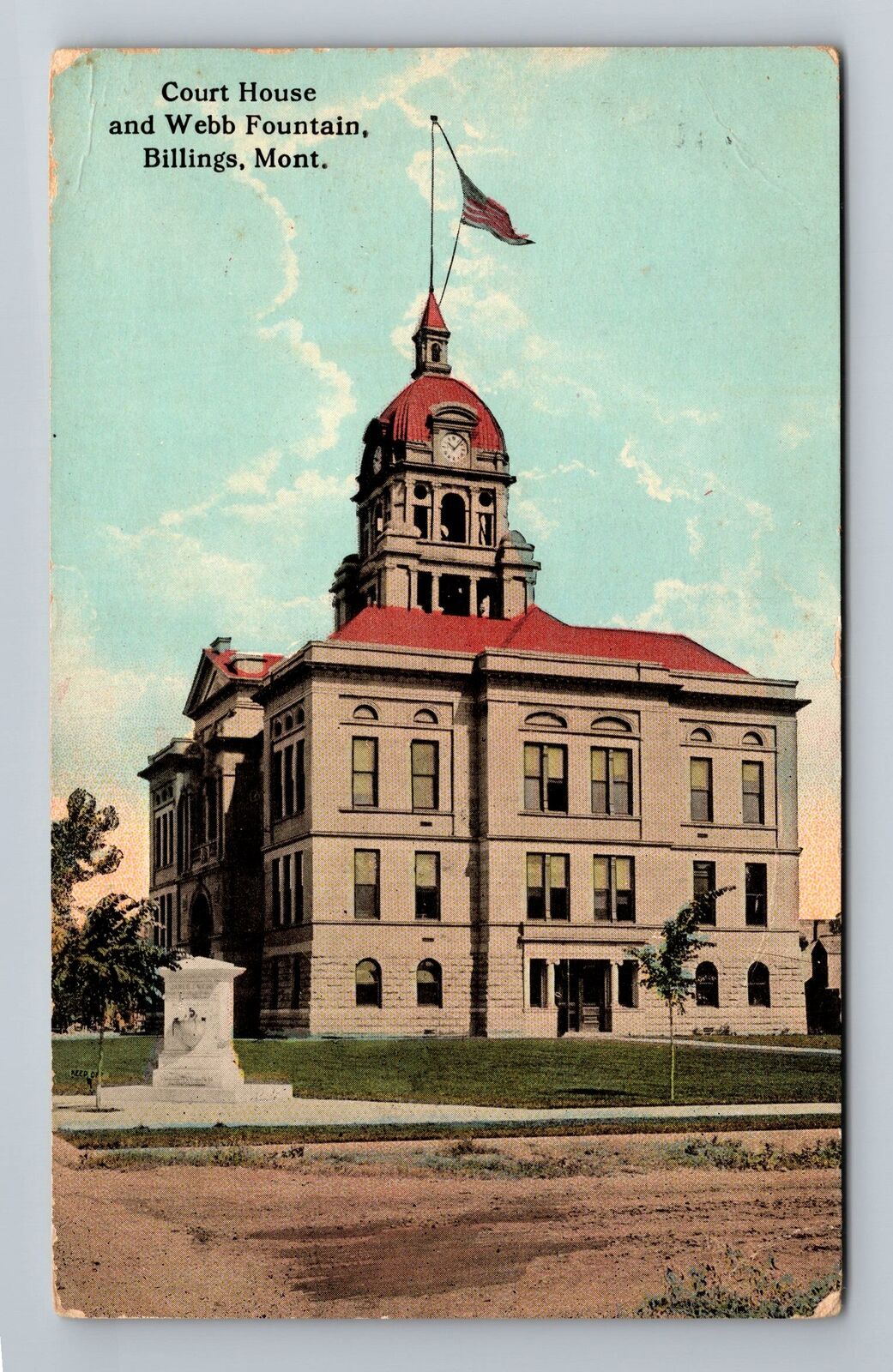 Billings MT-Montana, Court House, & Webb Fountain, Vintage Postcard