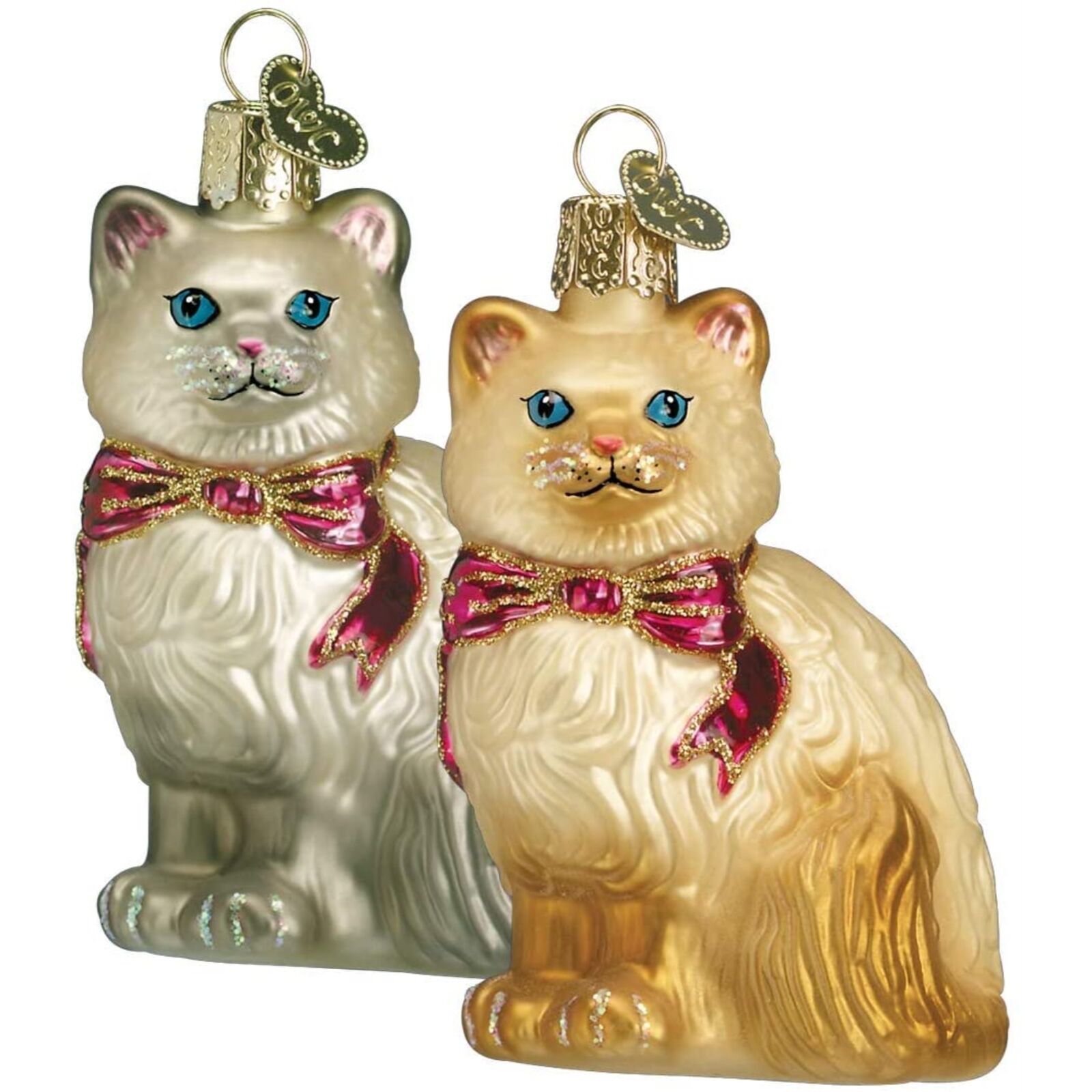 Old World Christmas Himalayan Kitty Glass Blown Ornament- 2 Count