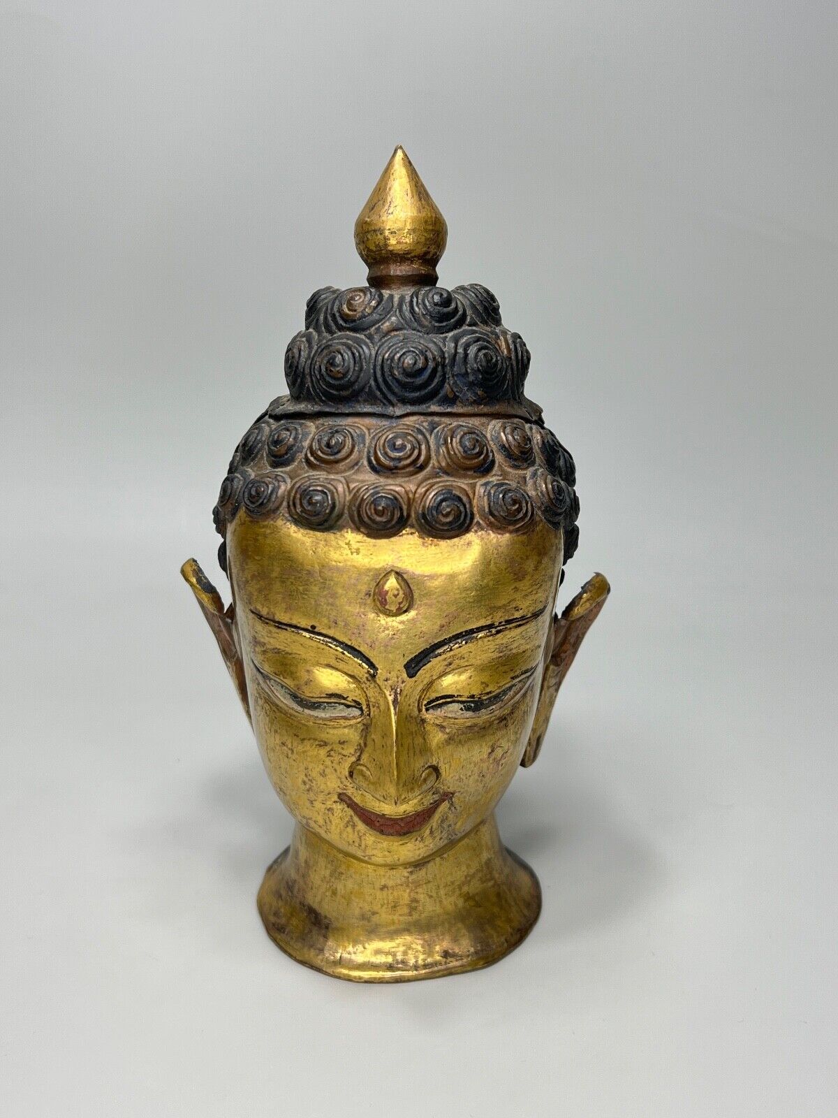 Antique Tibet Nepal Nepalese Buddha Head Bust Statue Gild Copper