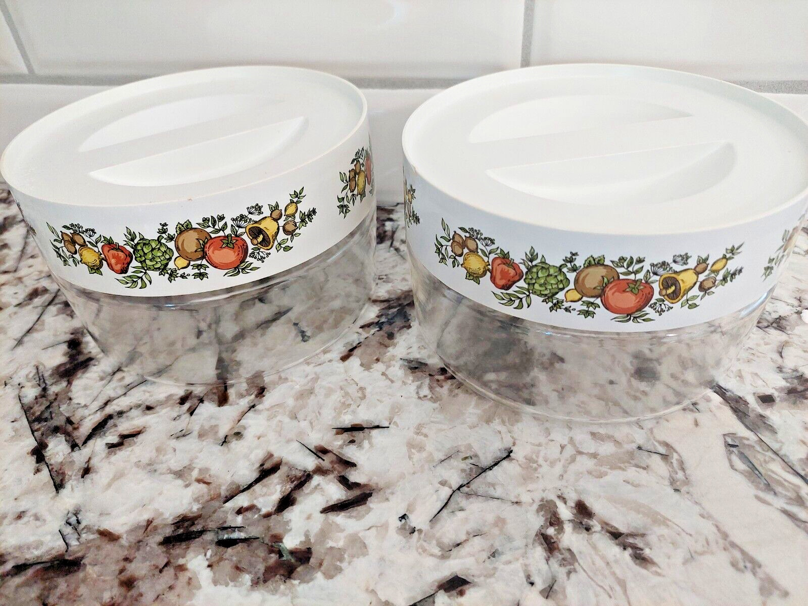 Vintage Pyrex Corning Ware SPICE OF LIFE Glass Canisters  6” Diameter 
