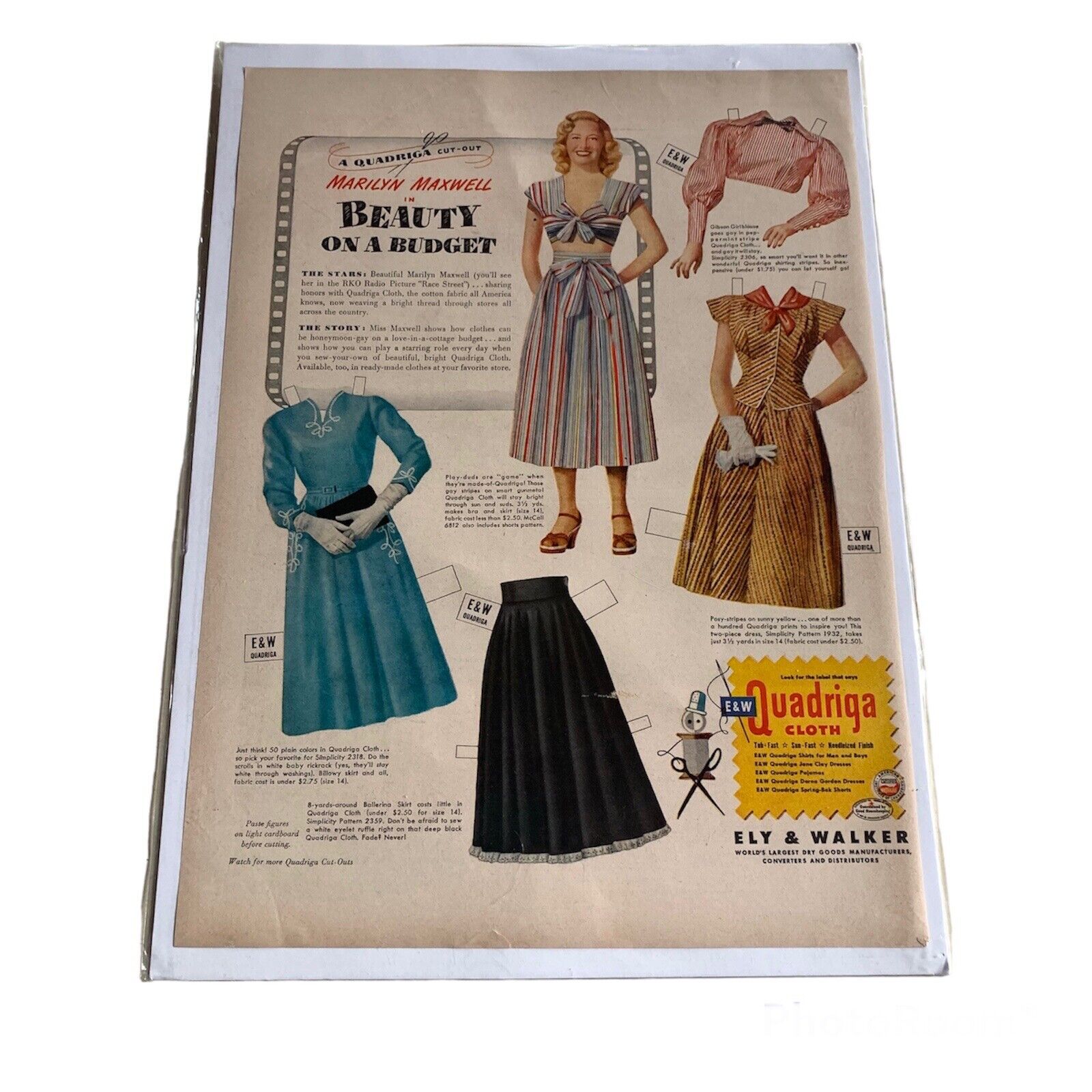 Vintage 1948 Print Ad Marilyn Maxwell Beauty on a Budget Paper Doll Ely Walker