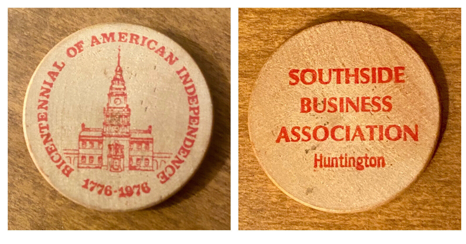 Vintage Wooden Nickel American Bicentinnial Souvenir Huntington, Indiana 