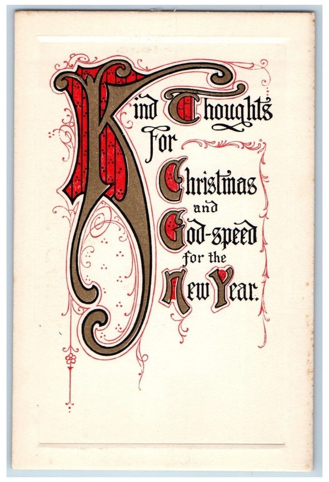 Christmas And New Year Postcard Kind Thoughts Embossed c1910\'s Antique Unposted