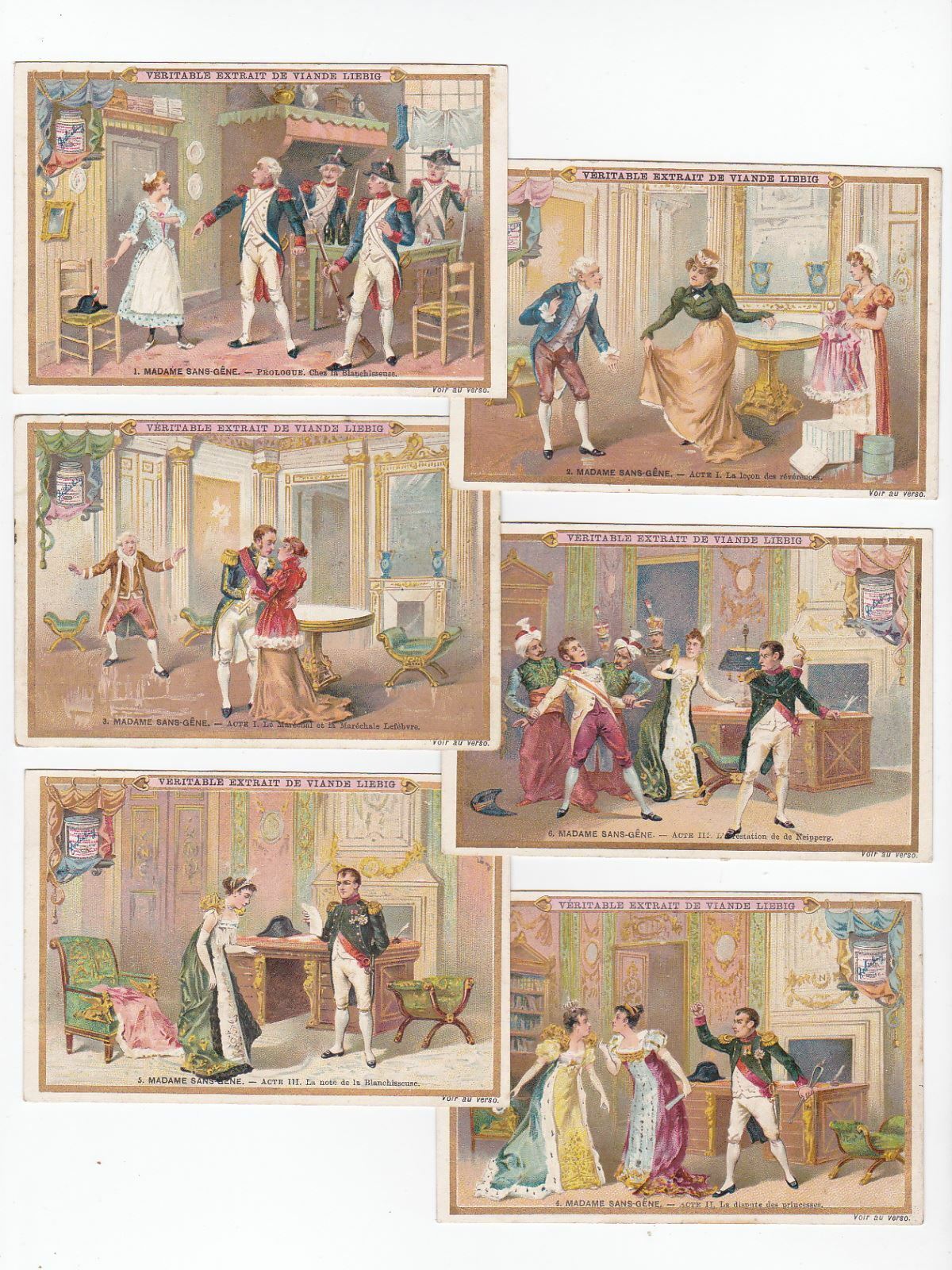 madame sans - gene - Napoleon - 6 Liebig trade cards - san450bel issued in 1895