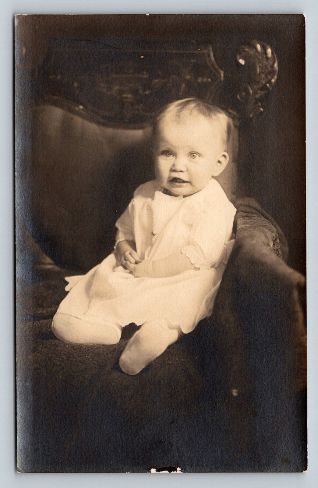 RPPC Adorable Baby Propped On Chair VINTAGE Postcard AZO 1926-1940s