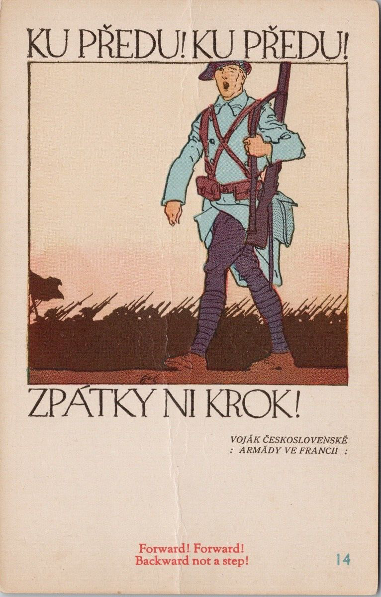 Czech Soldier Zpatky Ni Krok WW1 Czechoslovak Recruiting Postcard H50 *as is