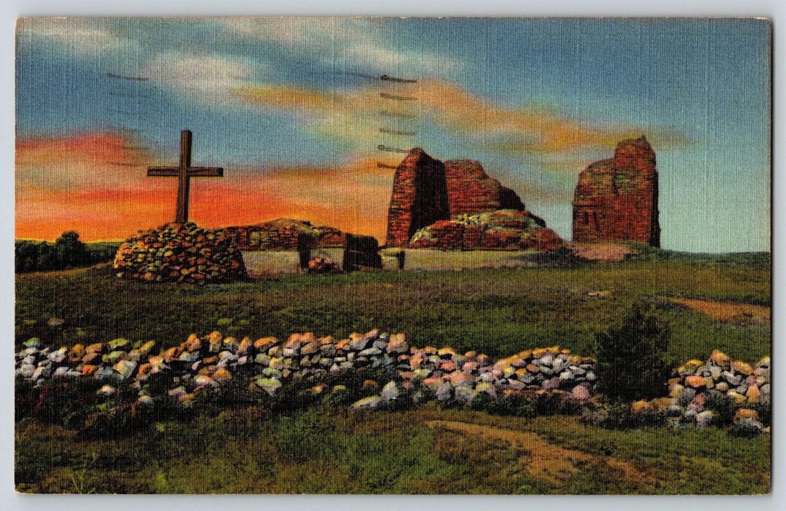 Postcard Pecos Mission Ruins - Santa Fe Trail - New Mexico - Posted 1948 Linen