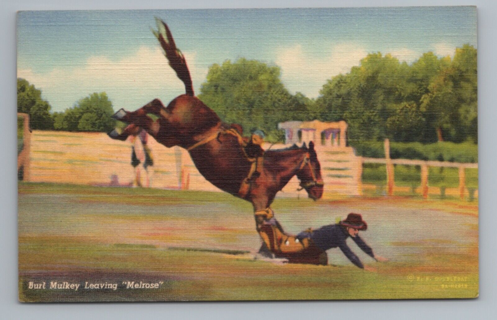 Burl Mulkey Leaving Melrose Cowboy Vintage Postcard