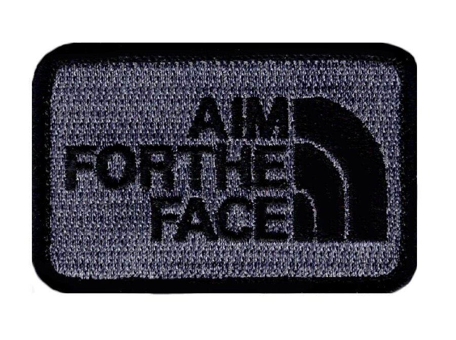 Aim for the Face Embroidered Hook Fastener patch (3.0 x 2.0 ) Grey