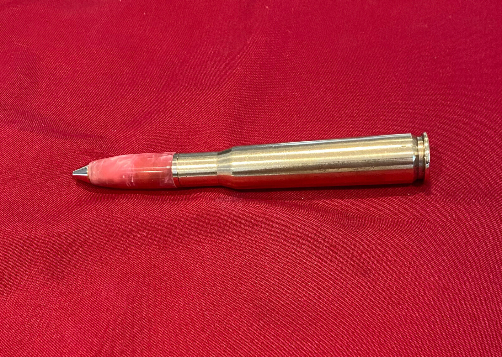 HANDCRAFTED 50 Caliber Bullet Twist Pen with pink acrylic MADE IN THE USA