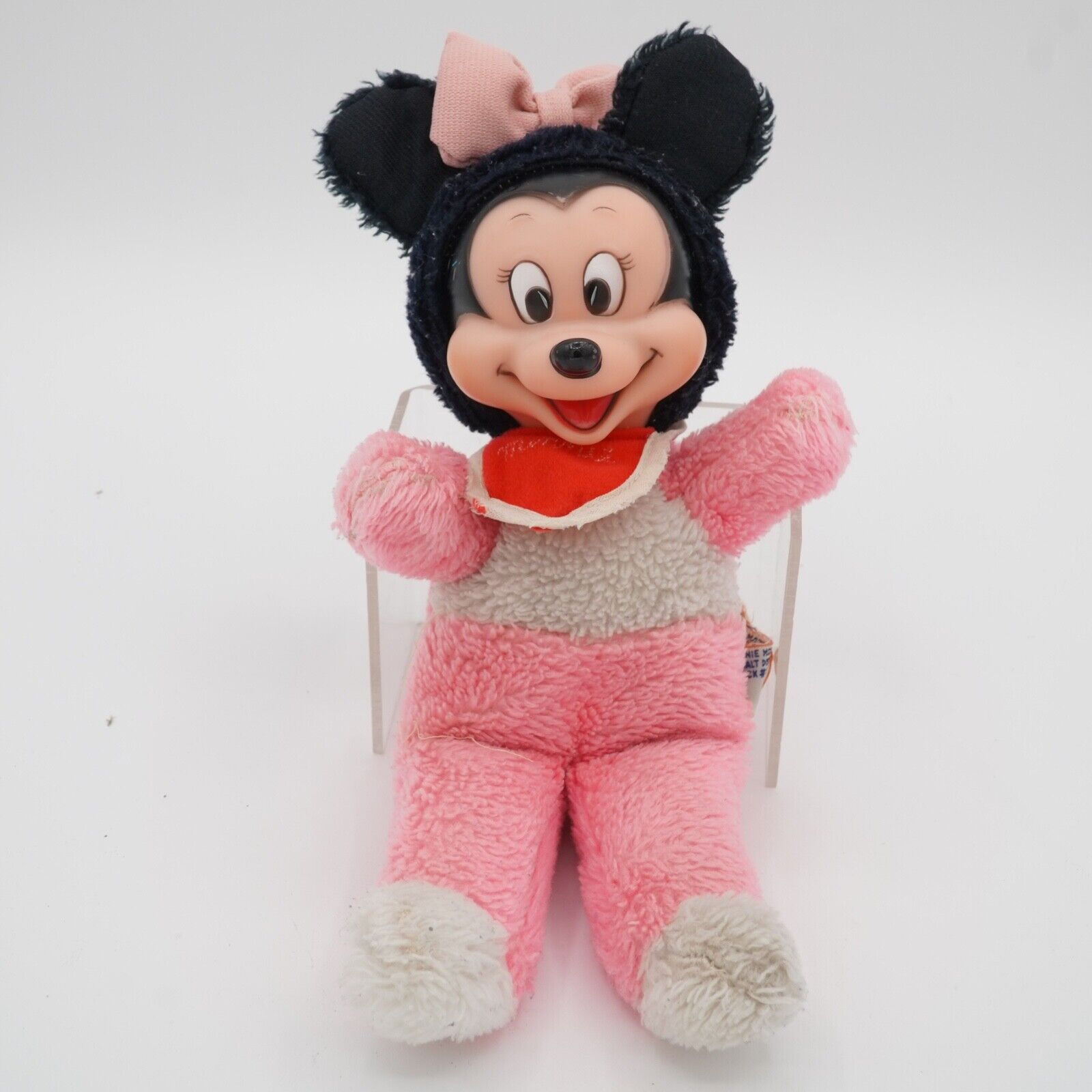 Disney Plush Baby Minnie Mouse Pink Rubber Face Stuffed 11\