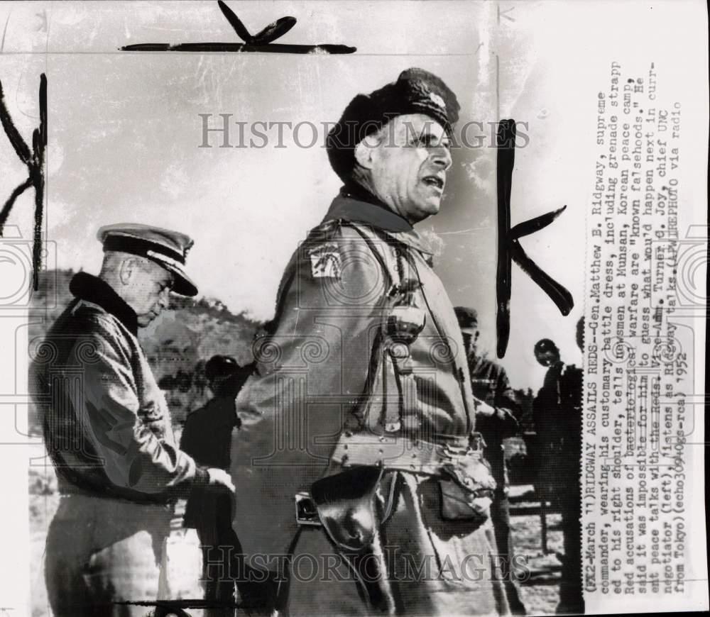 1952 Press Photo General Matthew Ridgway talks to newsmen at Korean peace camp