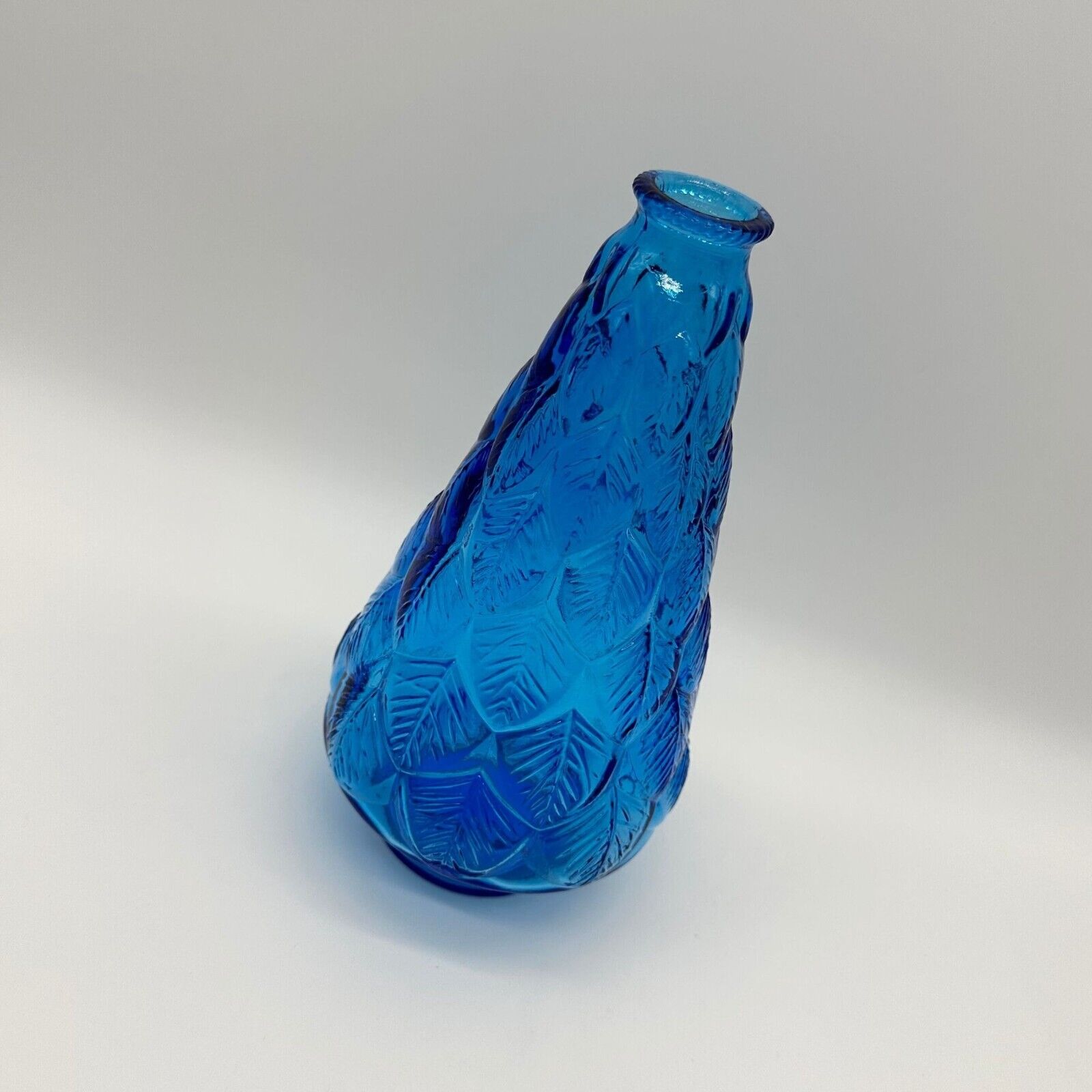 Vintage Blue Glass Bottle Mid Century Feather Wheaton Kemple Vase Decanter