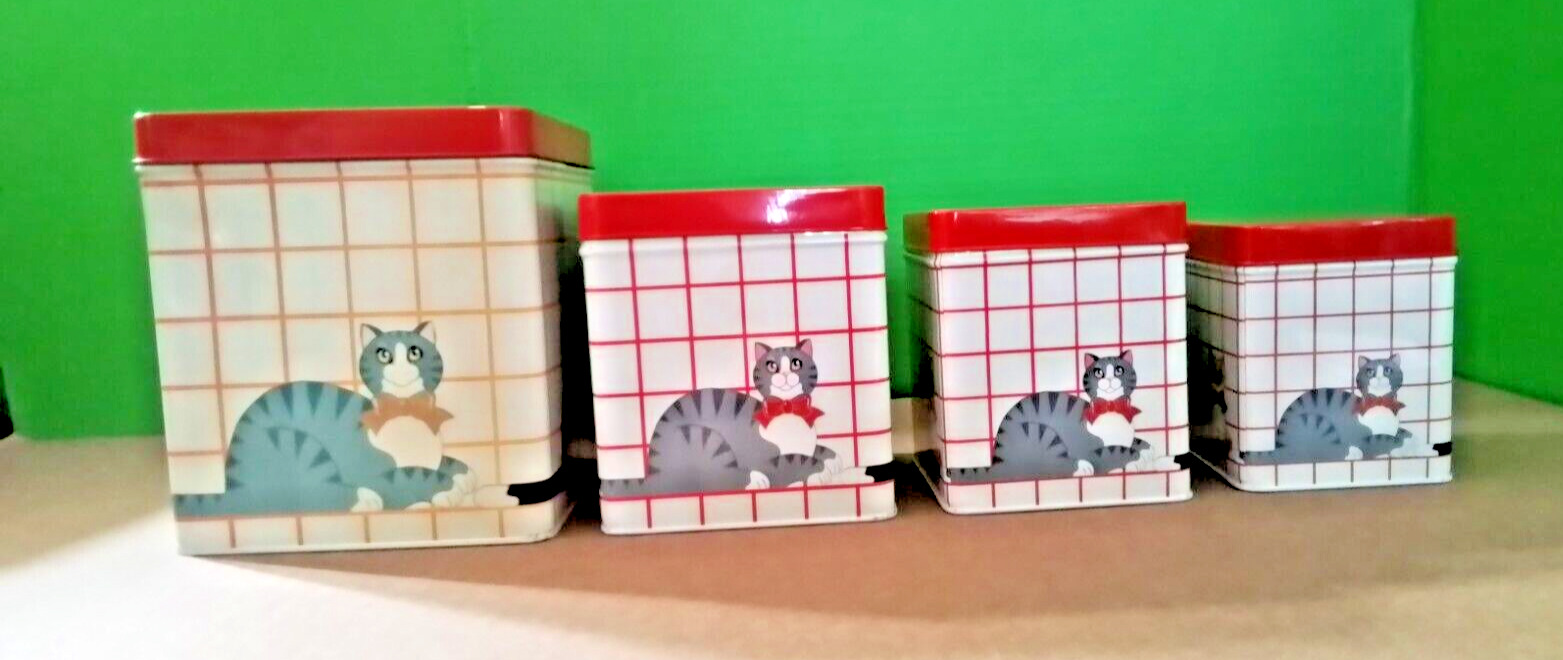 CATS METAL SQUARE CANISTERS SET OF 4/VINTAGE